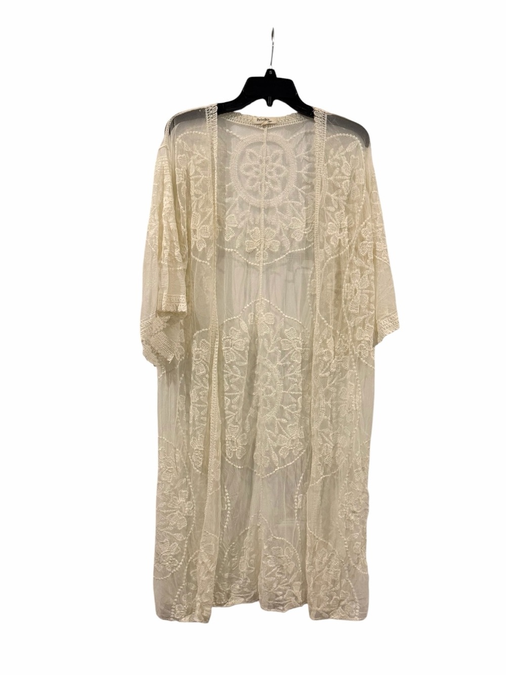 Rebellion Floral Lace Cream Duster Women’s Small Open Long Cardigan Whimsical